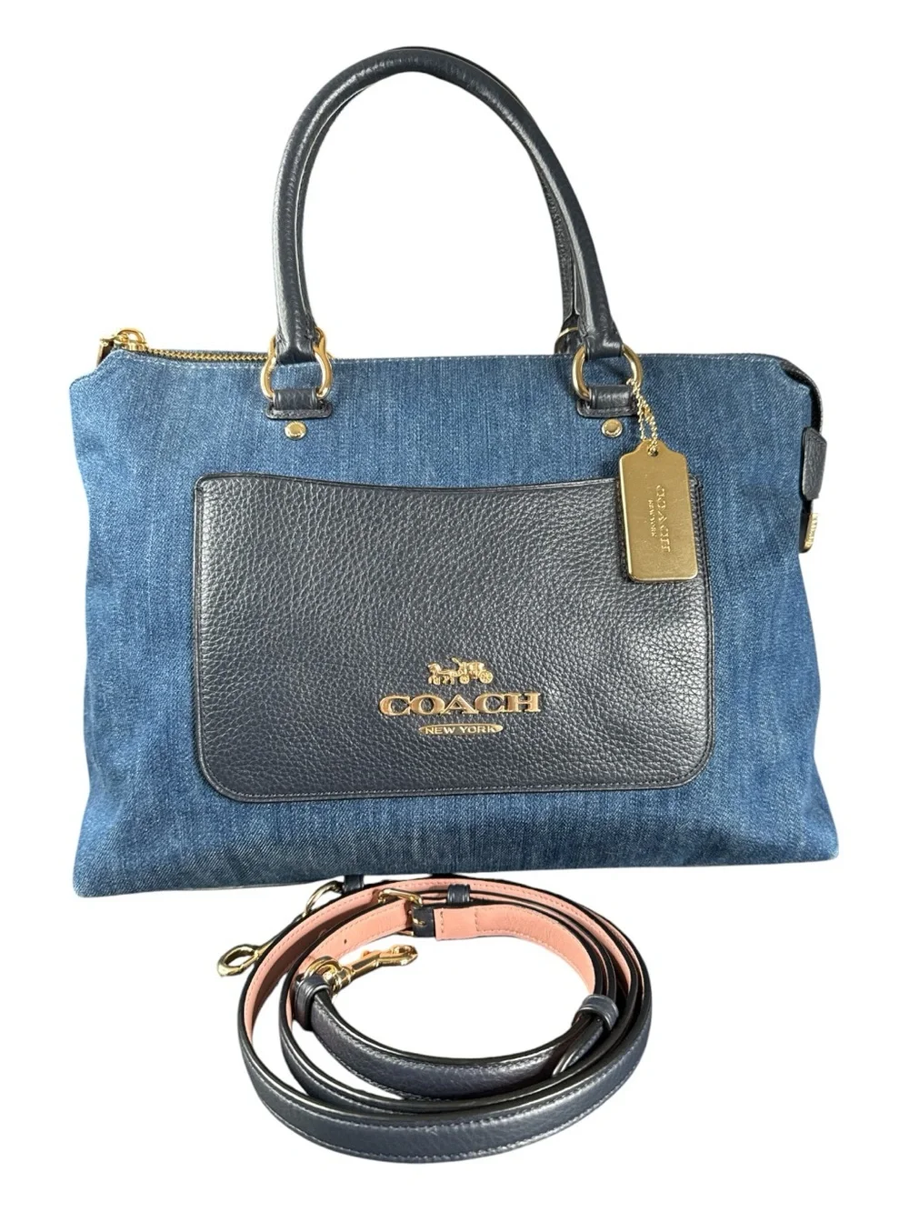 Coach | Bags | Coach Indigo Denim Pebble Leather Emma Satchel